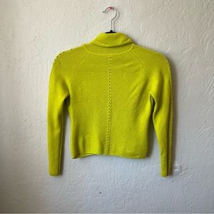Lela Rose Women's Bright Yellow Green Fitted Cropped Sweater Size XS